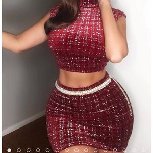 Fashion Nova Party Time Skirt Set Burgundy Size 1X